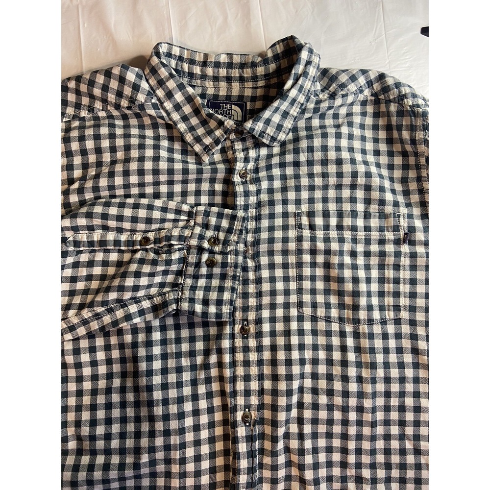Men's The North Face Green Plaid Cotton Long Sleeve Button Down Shirt- Size 2XL
